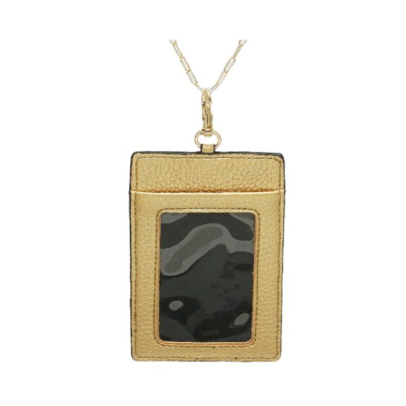 Gold Glitter Stars Faux Leather ID Badge Card Holder with 34" Neck Lanyard/Chain - Picture 2 of 3